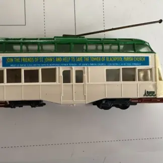Blackpool balloon tram advert self adhesive "save Blackpool parish church" 1:76