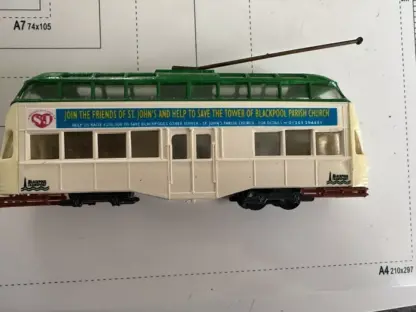 Blackpool balloon tram advert self adhesive "save Blackpool parish church" 1:76